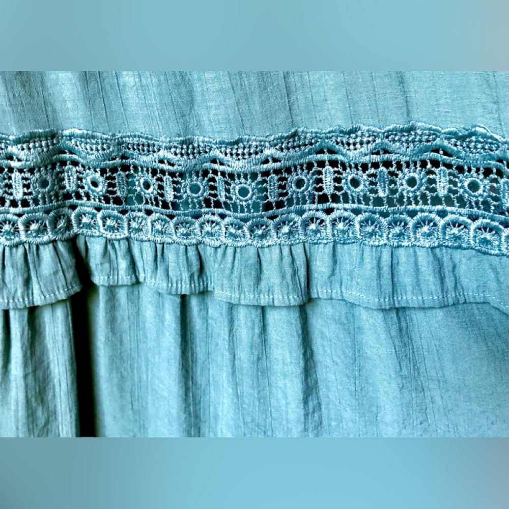 Laurel Grey Agave Blue Green Sleeveless Crochet Ruffled Bohemian Maxi Dress XXL - Picture 4 of 5